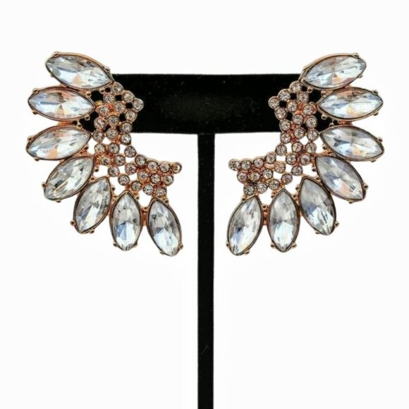 Gennaro 2” Wing Cluster Faceted Crystal Gold Tone Oversized Stud Earrings JW1526 - Picture 5 of 6